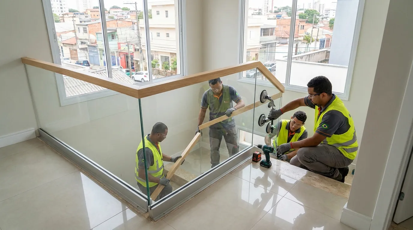 Fixação de painel de guarda-corpo em vidro